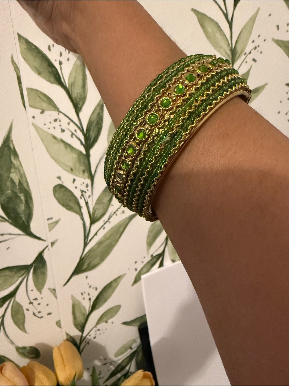 Green Crystal-Accent Women's Bangle Bracelet by